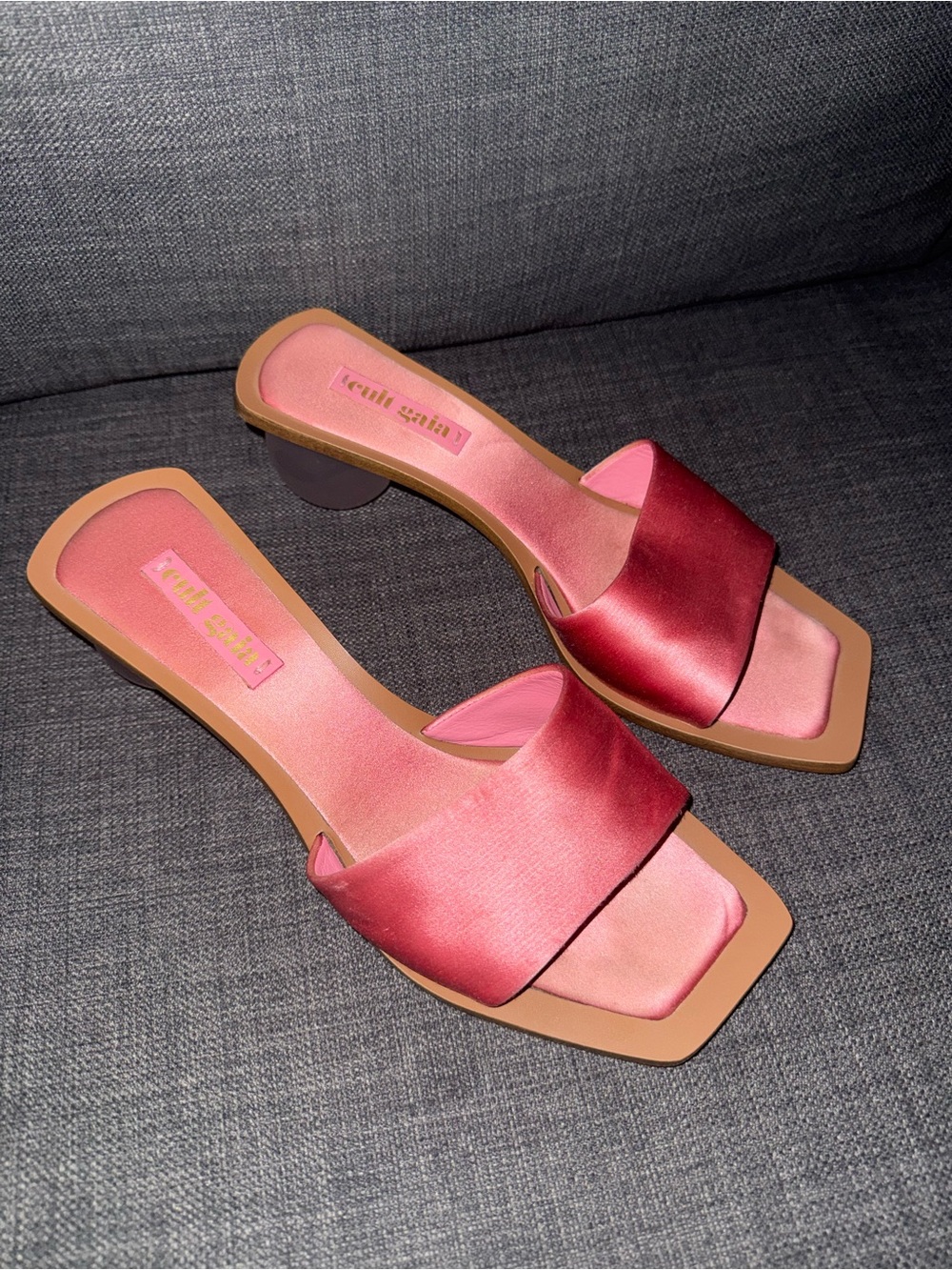 Cult Gaia Pink Satin Slide Sandals with Sculpted Ball Heel - Picture 3 of 9